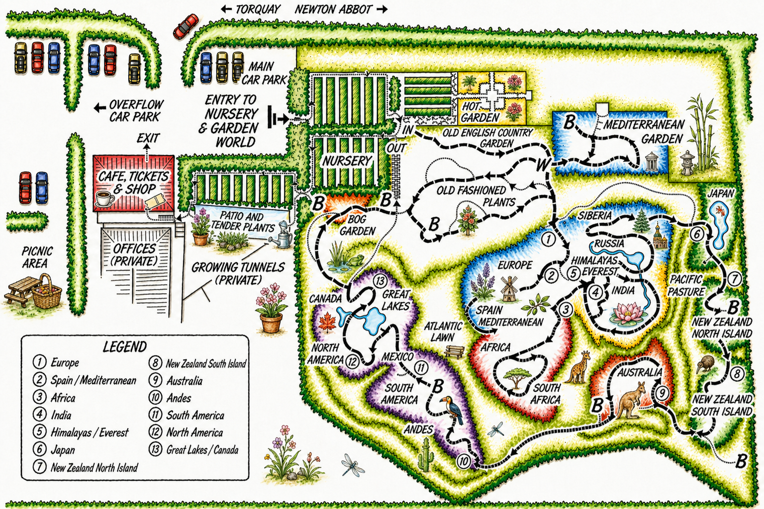 Illustrated map of Plant World Gardens